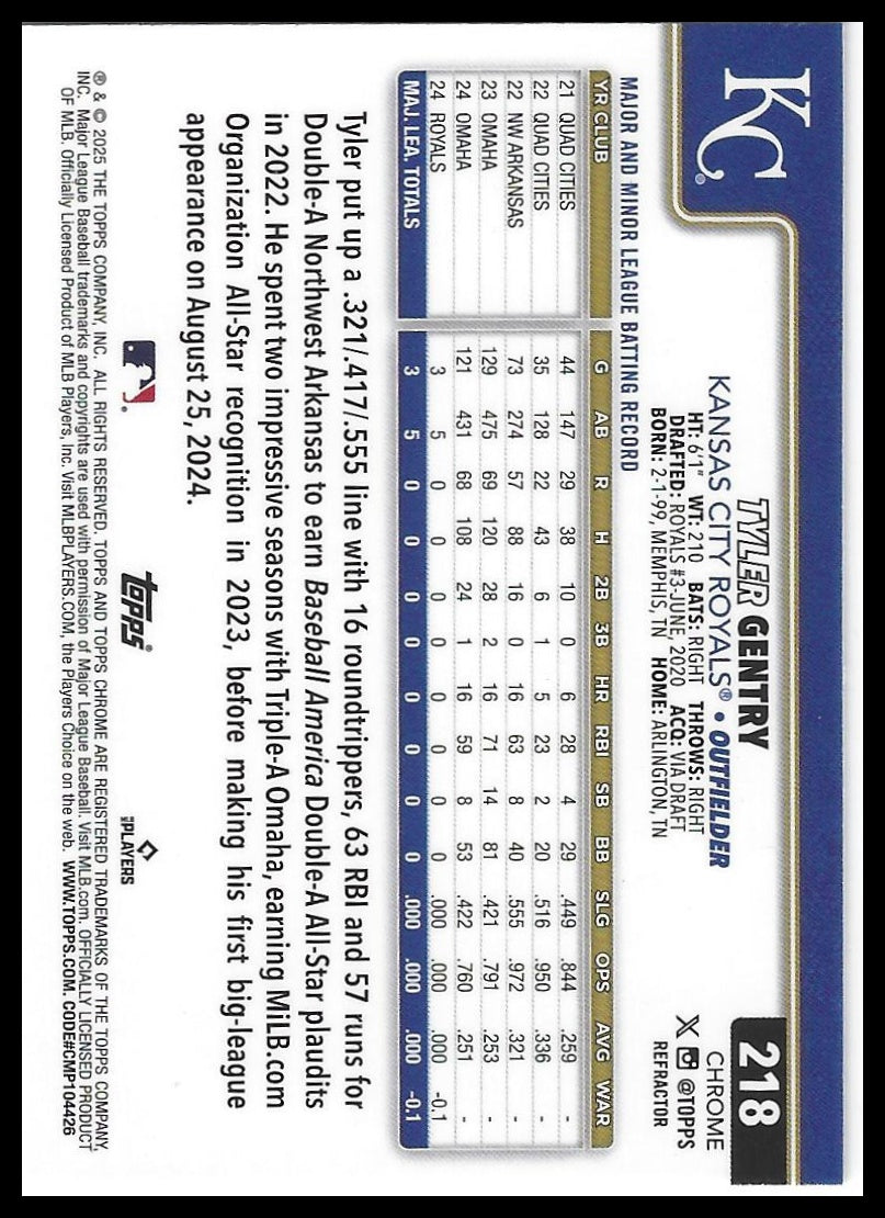 2025 Topps Chrome #218 Tyler Gentry Refractors