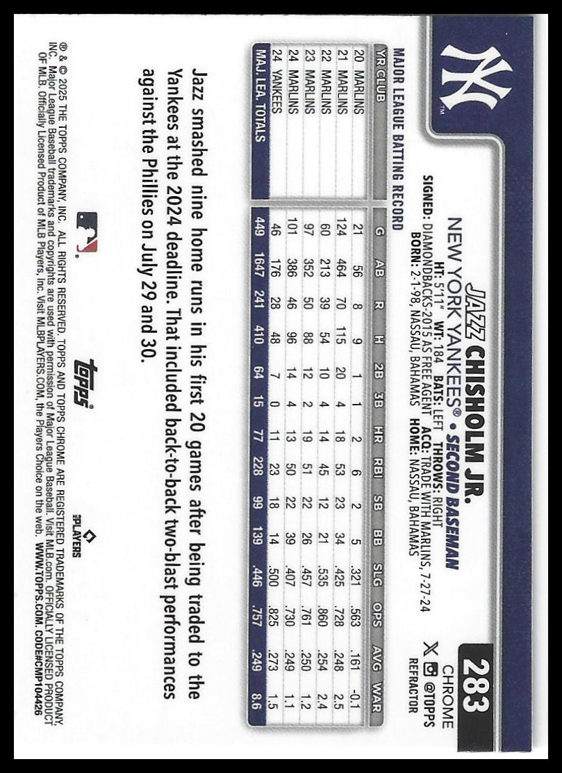 2025 Topps Chrome #283 Jazz Chisholm Jr. Refractors