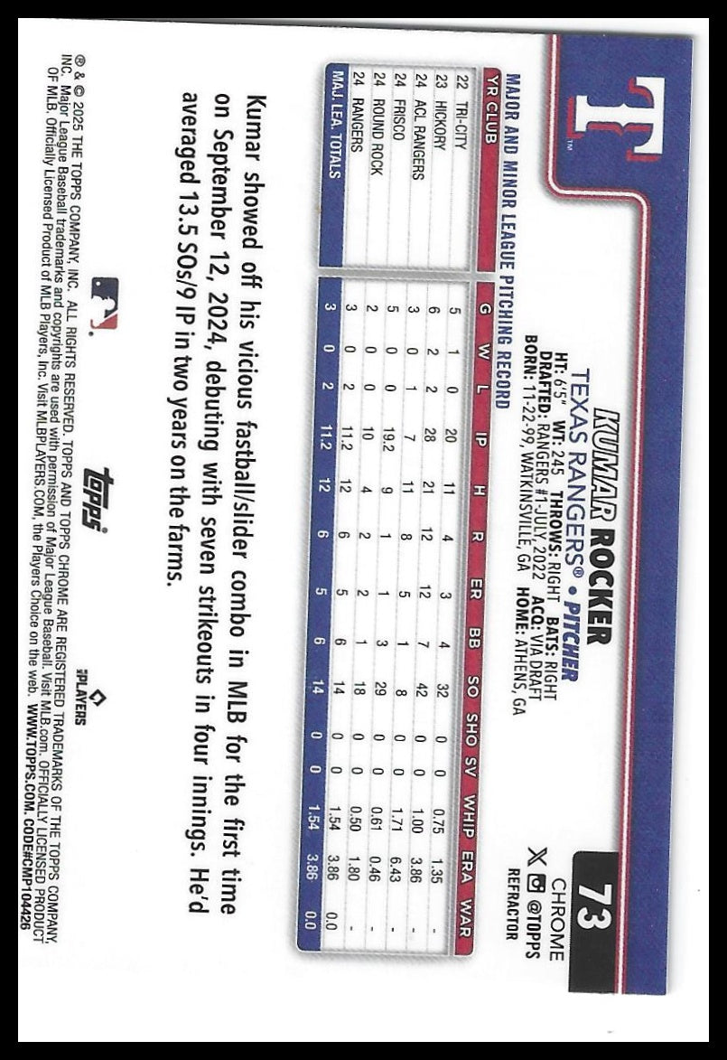 2025 Topps Chrome #73 Kumar Rocker Refractors