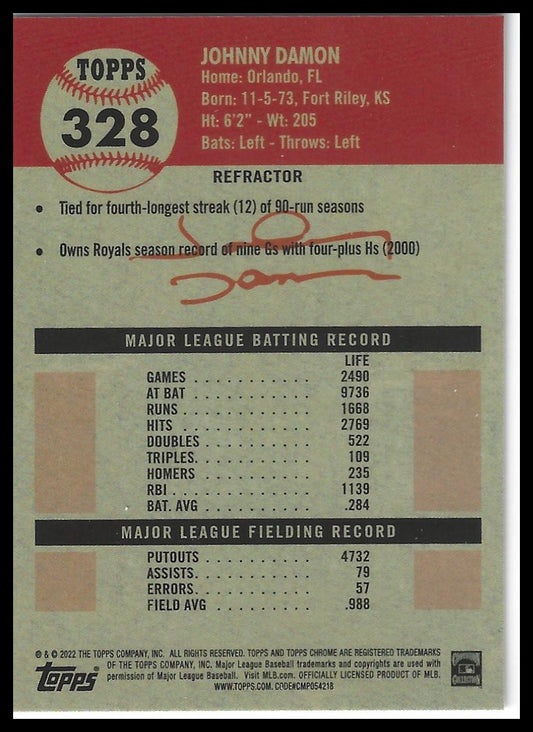 2022 Topps Chrome Platinum Anniversary #328 Johnny Damon Refractor