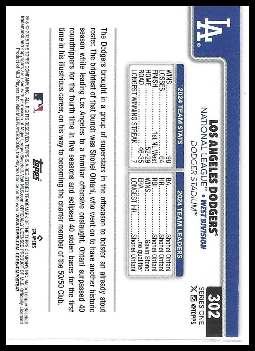 2025 Topps #302 Los Angeles Dodgers Rainbow Foil