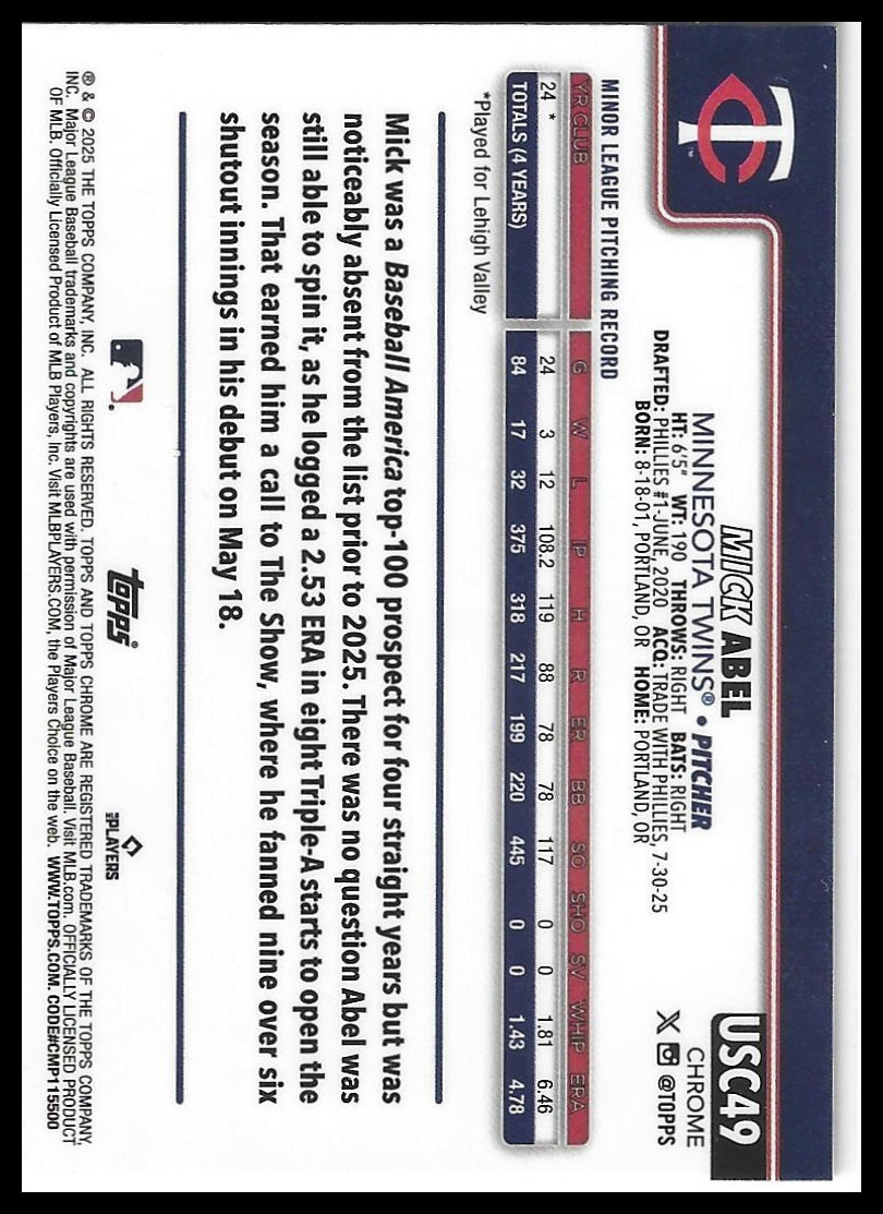 2025 Topps Chrome Update #USC49 Mick Abel X-Fractors