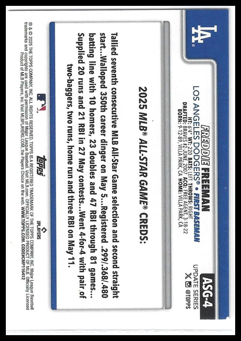 2025 Topps Update #ASG-4 Freddie Freeman 2025 All-Star Game