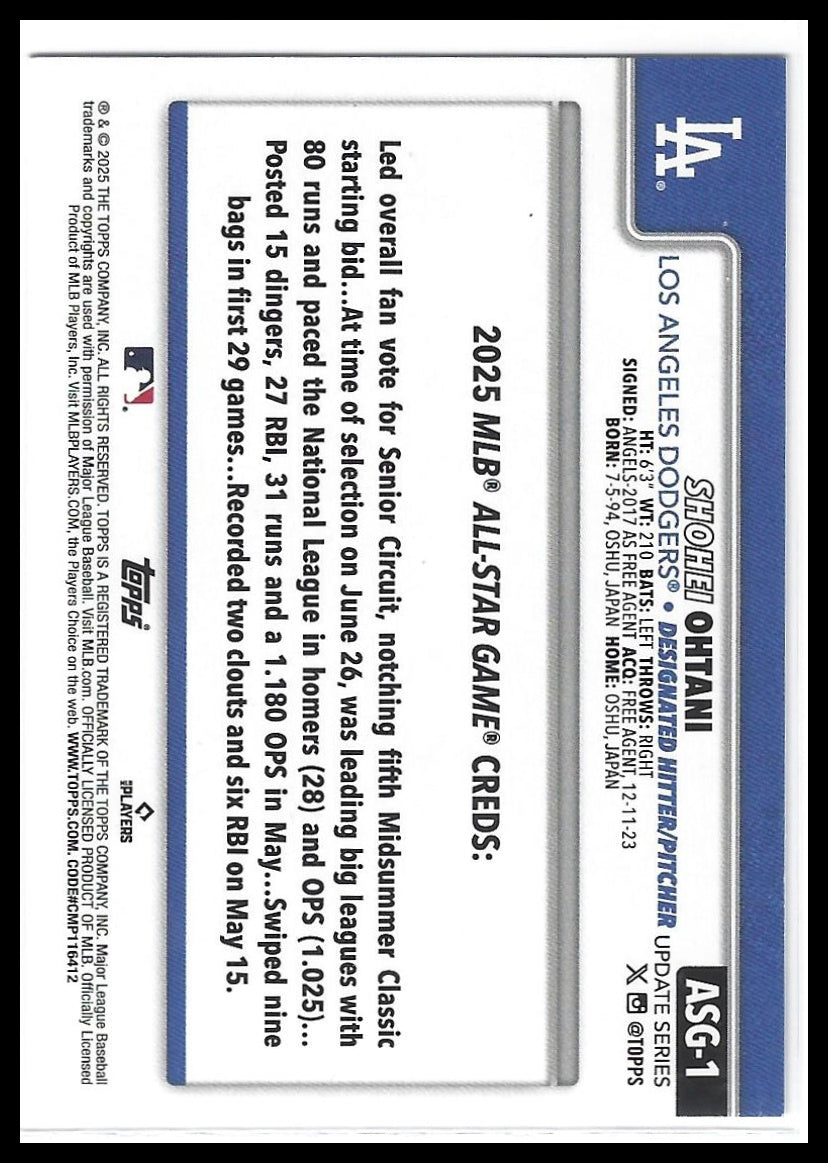 2025 Topps Update #ASG-1 Shohei Ohtani 2025 All-Star Game