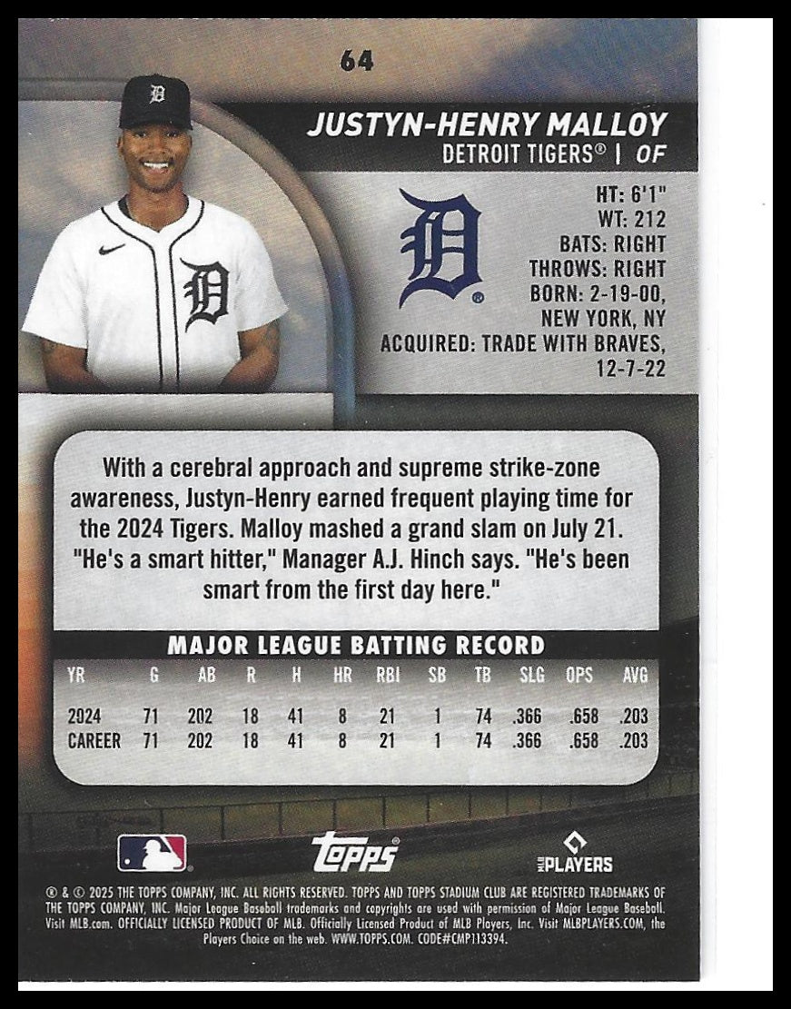 2025 Stadium Club #64 Justyn-Henry Malloy Pink Foil