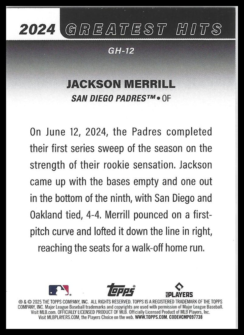 2025 Topps #GH-12 Jackson Merrill 2024 Greatest Hits