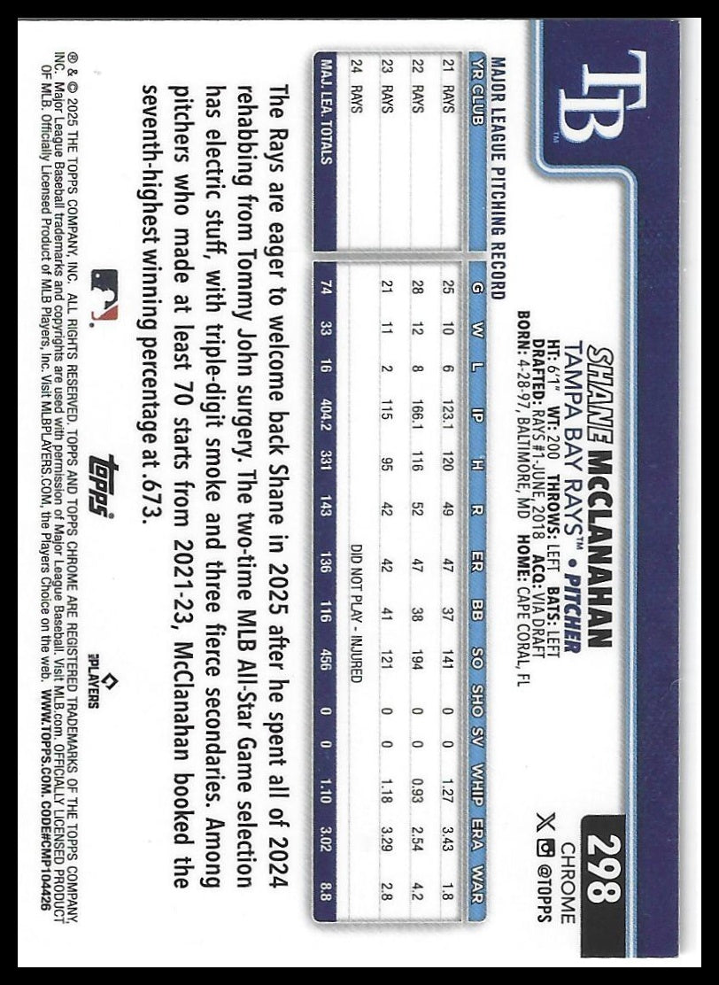 2025 Topps Chrome #298 Shane McClanahan Sepia Refractors