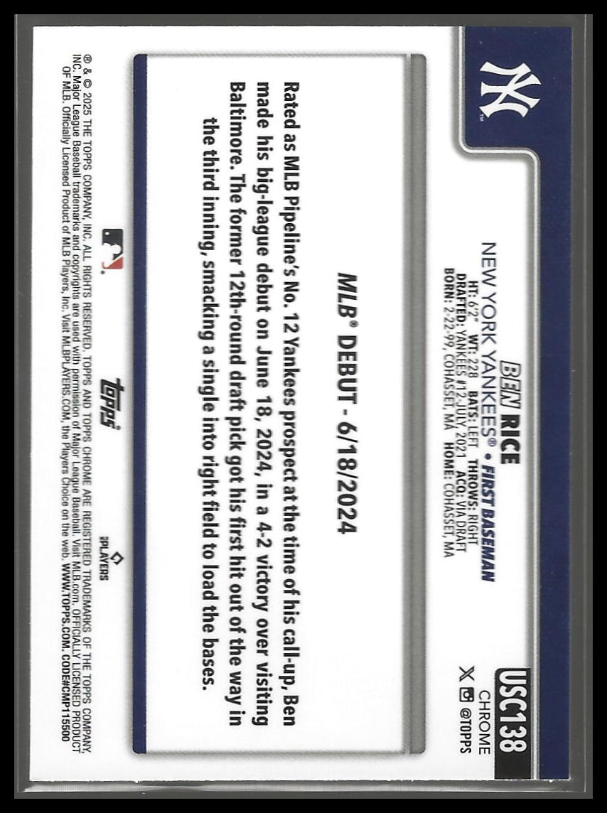 2025 Topps Chrome Update #USC138 Ben Rice Sepia Refractors