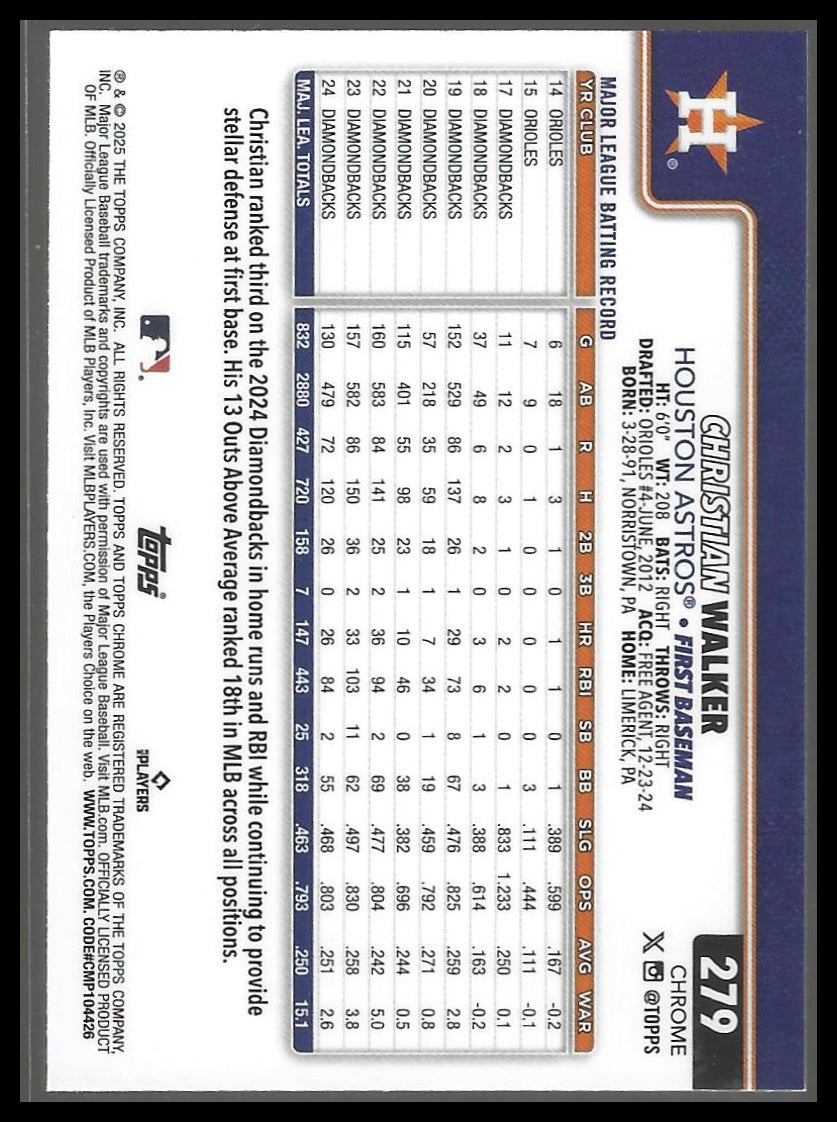 2025 Topps Chrome #279 Christian Walker Sepia Refractors