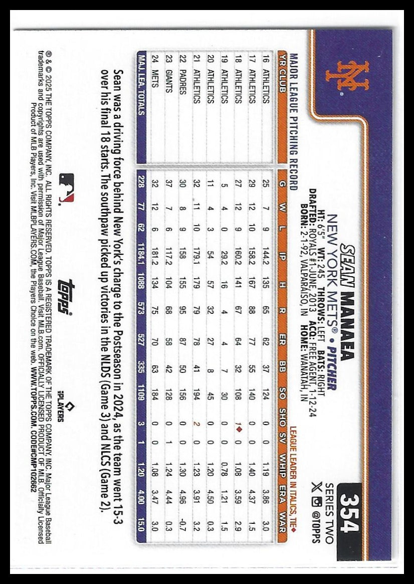 2025 Topps #354 Sean Manaea Holiday