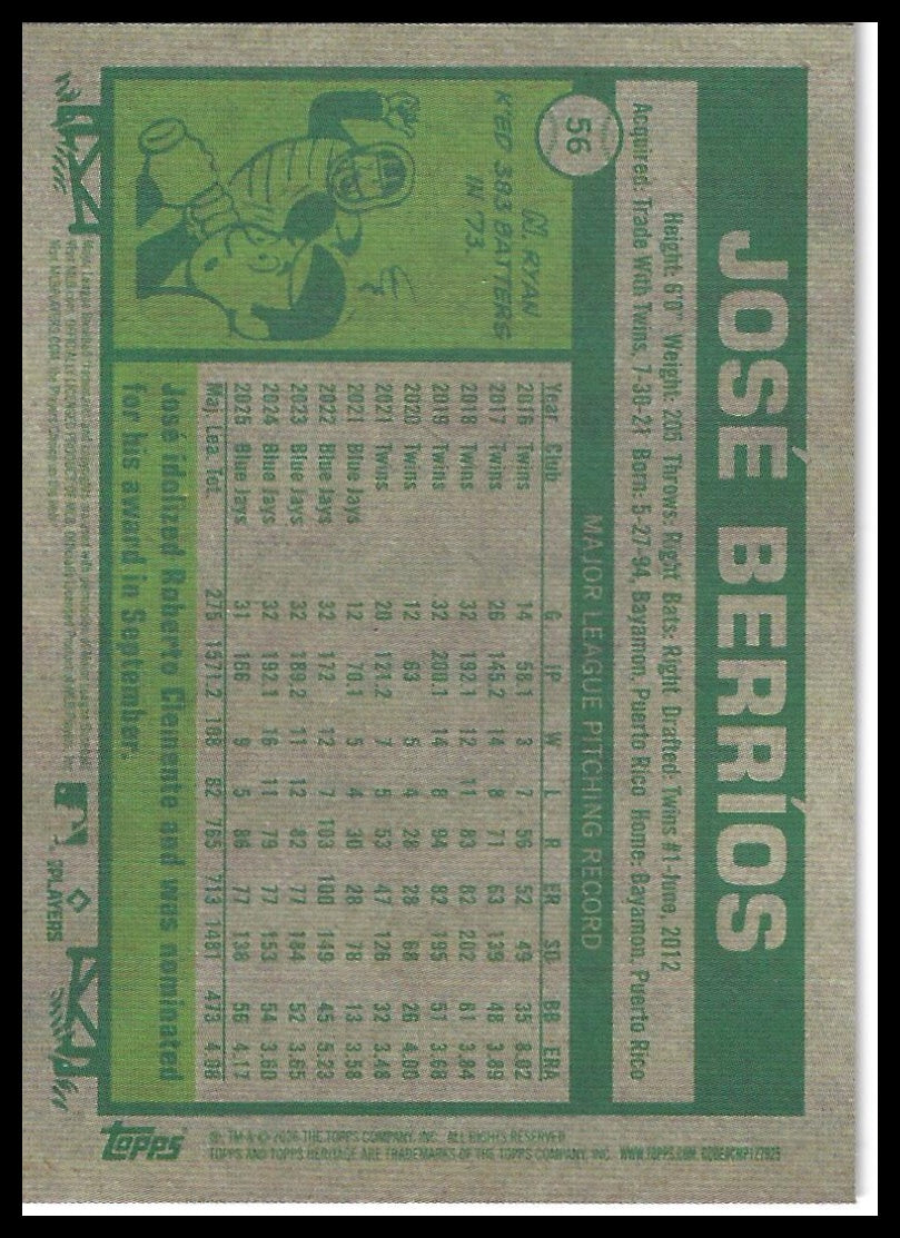 2026 Topps Heritage #56 José Berríos Chrome Silver Sparkle Refractor