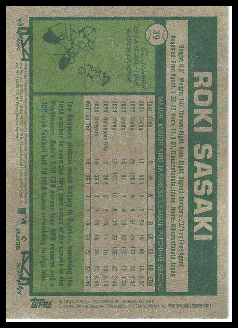 2026 Topps Heritage #39 Roki Sasaki
