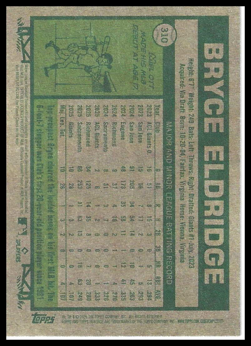 2026 Topps Heritage #310 Bryce Eldridge