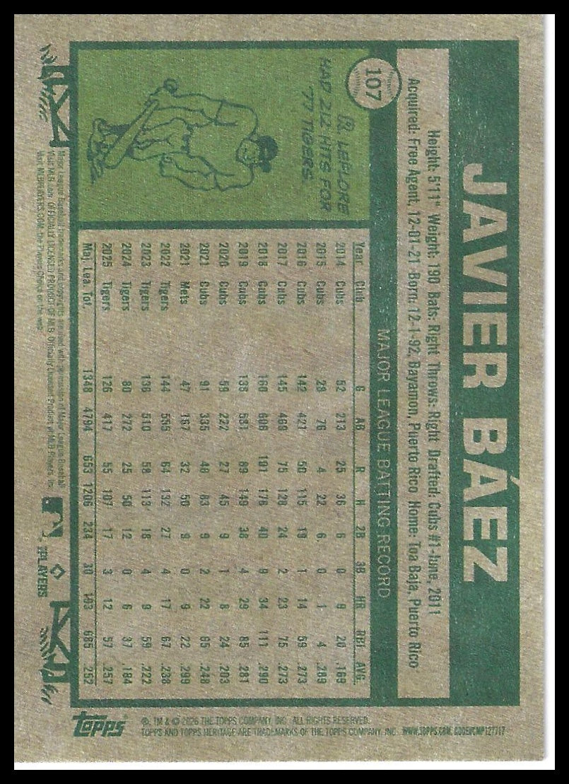 2026 Topps Heritage #107 Javier Báez