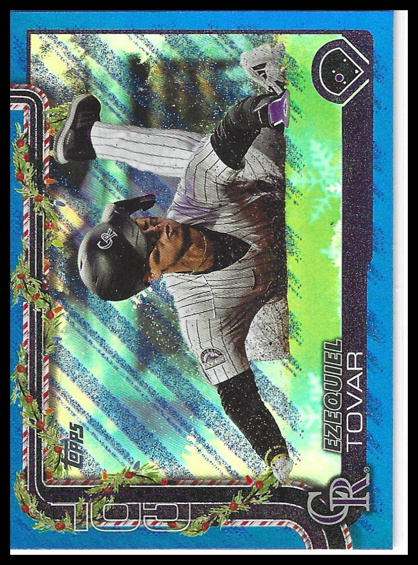 2025 Topps Holiday #H145 Ezequiel Tovar Blue Metallic Glitter Holiday