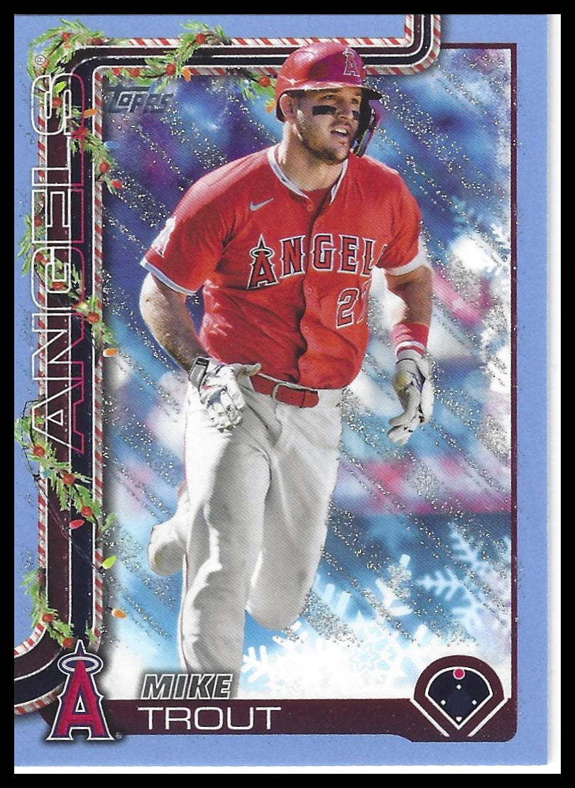 2025 Topps Holiday #H50 Mike Trout Light Blue & White Glitter Holiday