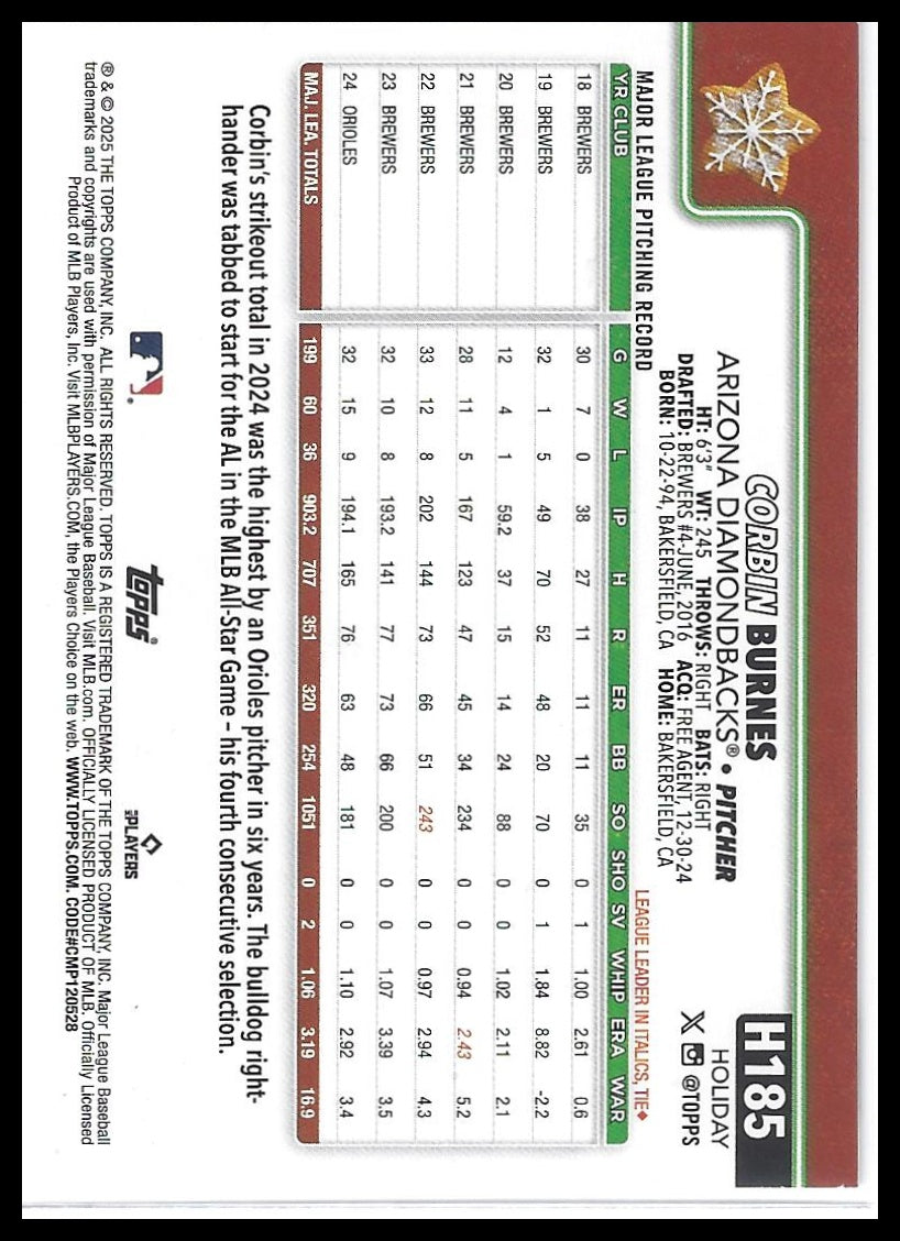 2025 Topps Holiday #H185 Corbin Burnes Christmas Cookie