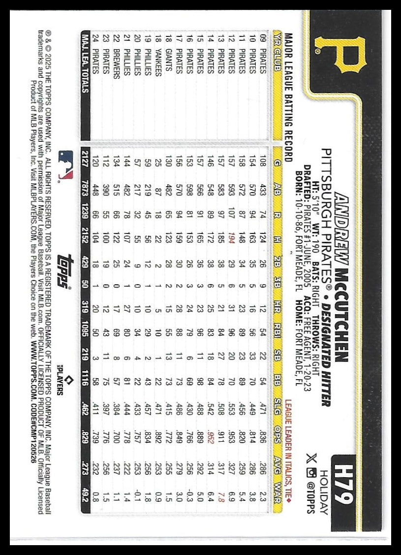 2025 Topps Holiday #H79 Andrew McCutchen Silver Glitter Holiday