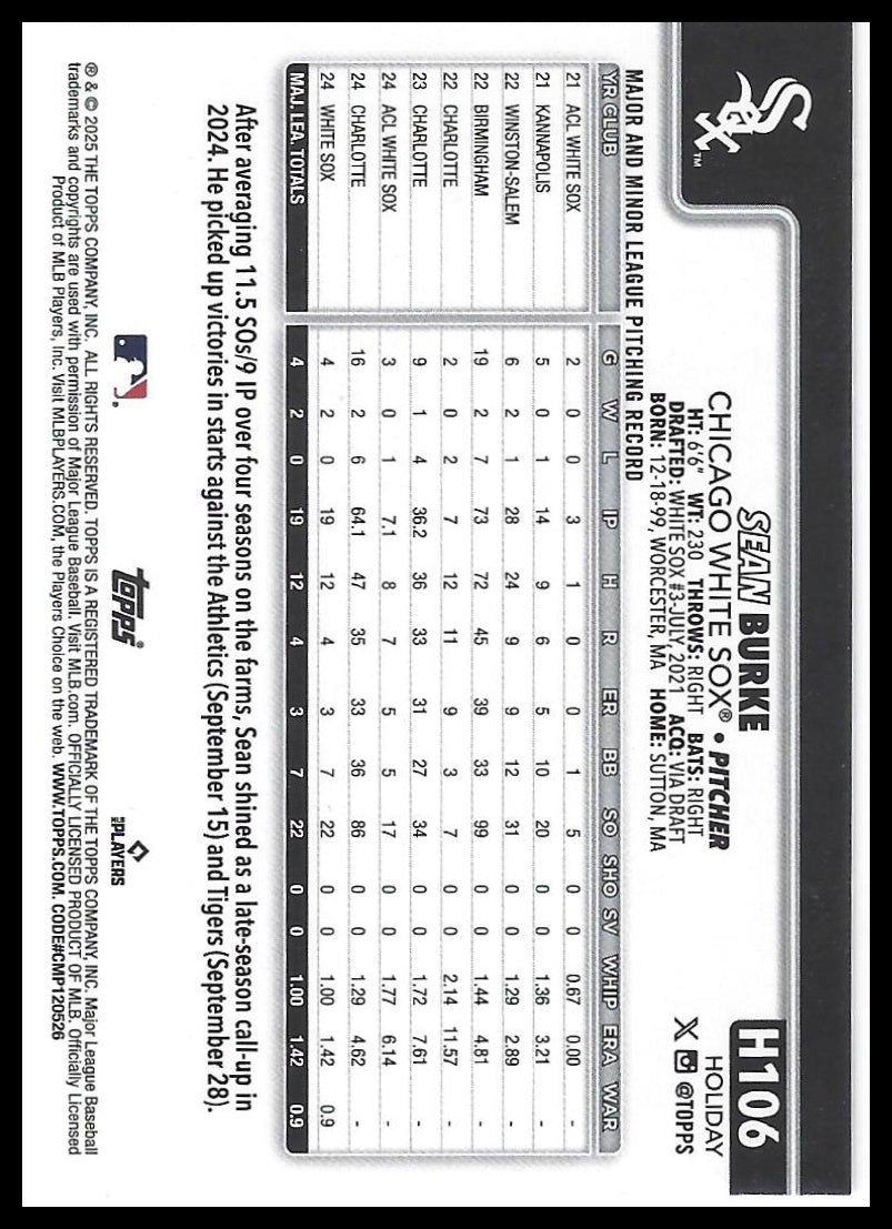 2025 Topps Holiday #H106 Sean Burke Gold Holiday Lights