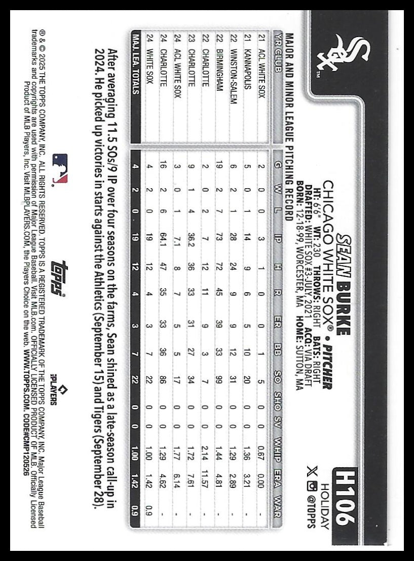 2025 Topps Holiday #H106 Sean Burke Blue Metallic Holiday Lights