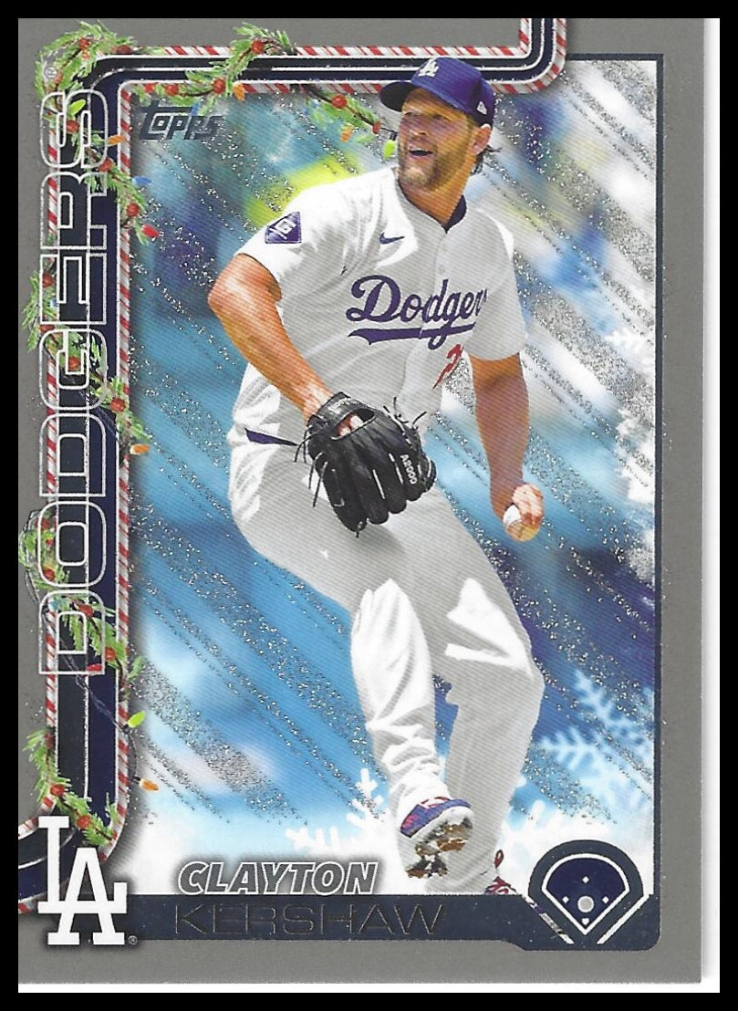 2025 Topps Holiday #H126 Clayton Kershaw Silver Glitter Holiday