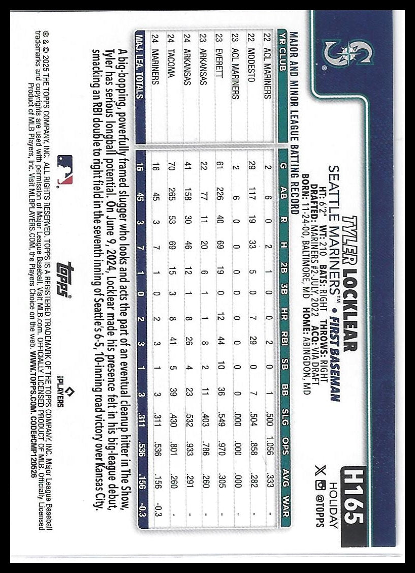 2025 Topps Holiday #H165 Tyler Locklear Blue Metallic Holiday Lights