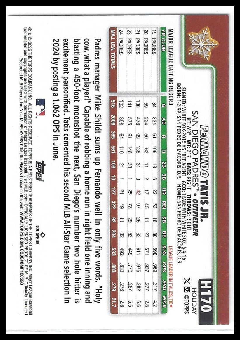 2025 Topps Holiday #H170 Fernando Tatis Jr. Christmas Cookie