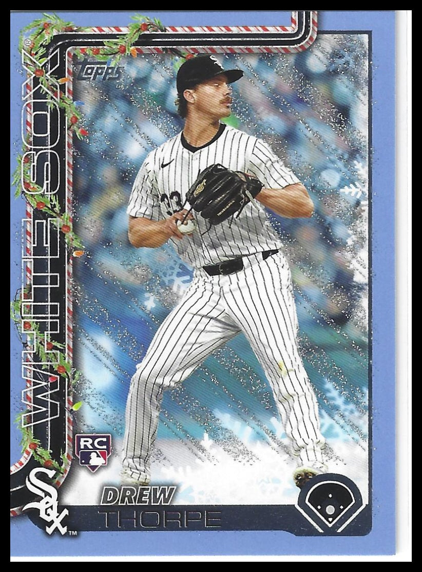 2025 Topps Holiday #H6 Drew Thorpe Light Blue & White Glitter Holiday