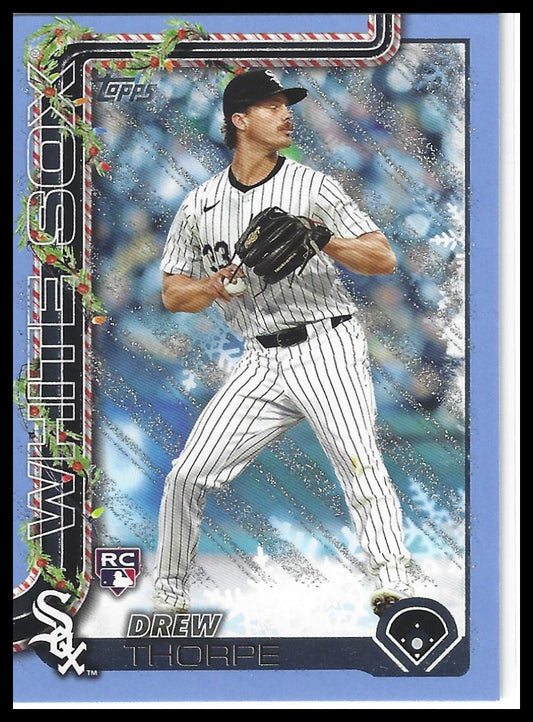 2025 Topps Holiday #H6 Drew Thorpe Light Blue & White Glitter Holiday