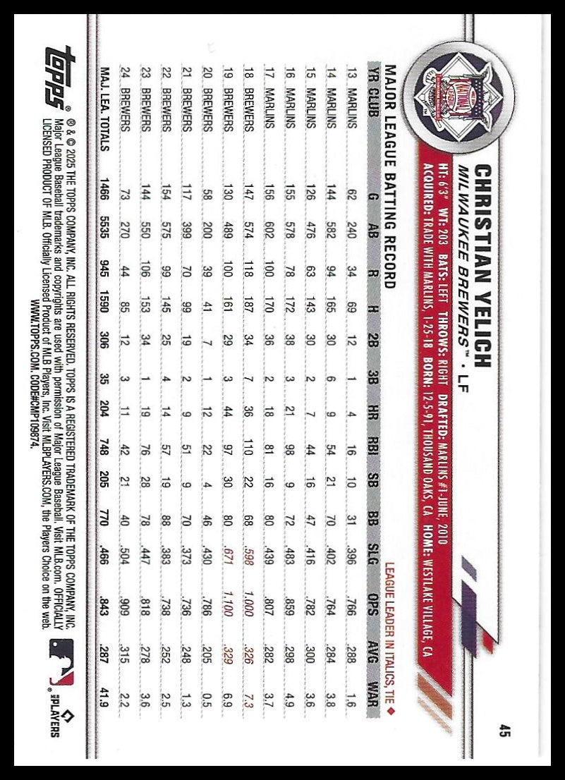 2025 Topps All-Star Game #45 Christian Yelich