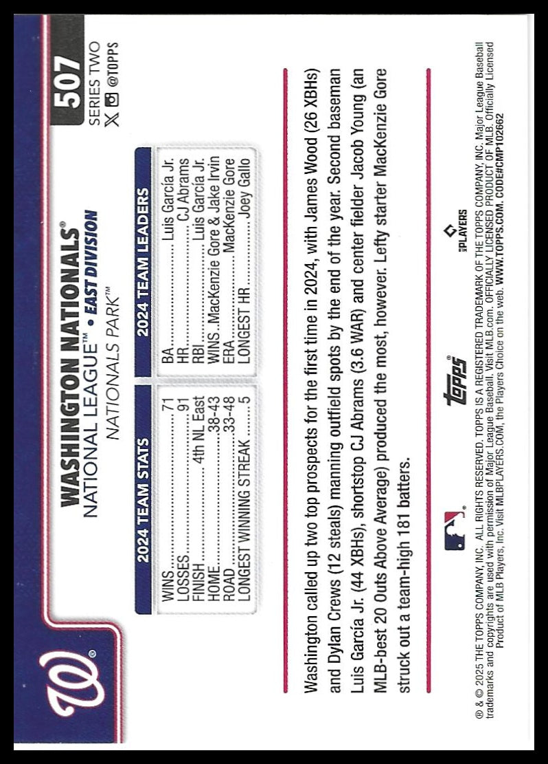 2025 Topps #507 Washington Nationals Yellow Tinsel