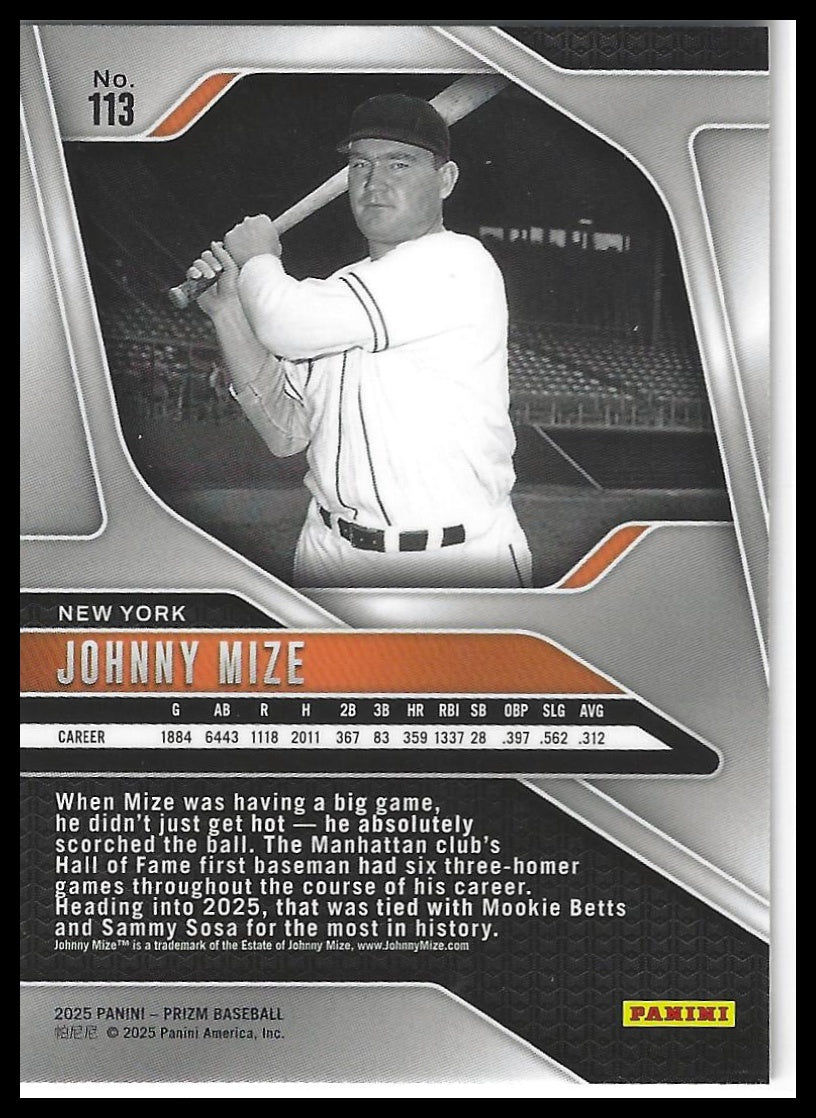 2025 Panini Prizm #113 Johnny Mize