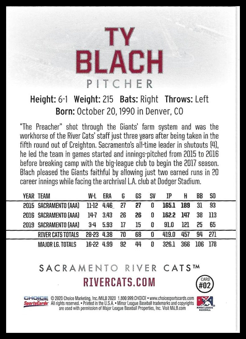 2020 Choice Sacramento River Cats Legends #02 Ty Blach