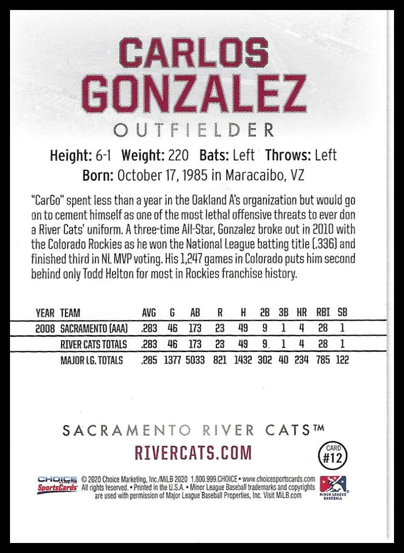 2020 Choice Sacramento River Cats Legends #12 Carlos Gonzalez