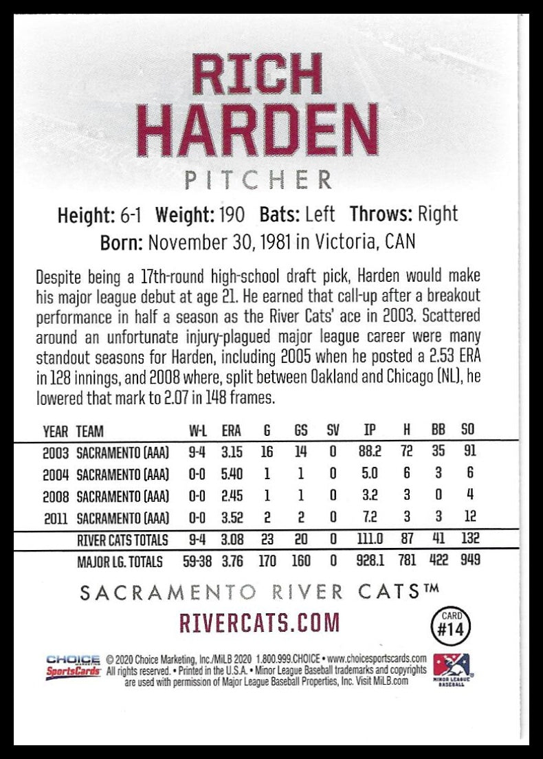 2020 Choice Sacramento River Cats Legends #14 Rich Harden