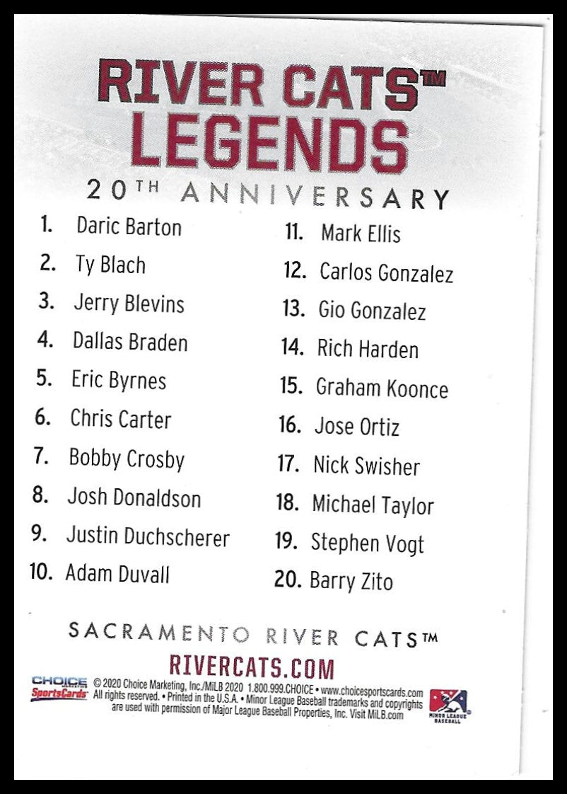 2020 Choice Sacramento River Cats Legends #NNO Checklist