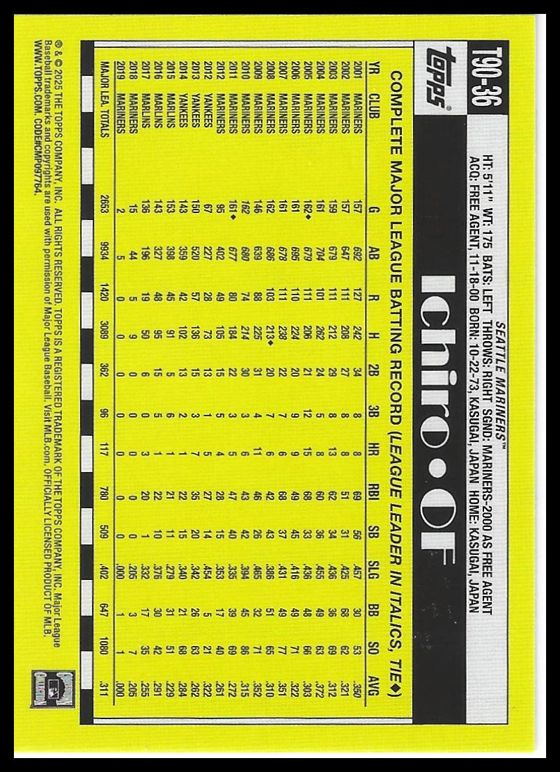 2025 Topps #T90-36 Ichiro 1990 Topps Baseball 35th Anniversary (Series One)