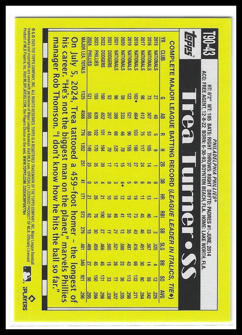 2025 Topps #T90-43 Trea Turner 1990 Topps Baseball 35th Anniversary (Series One)