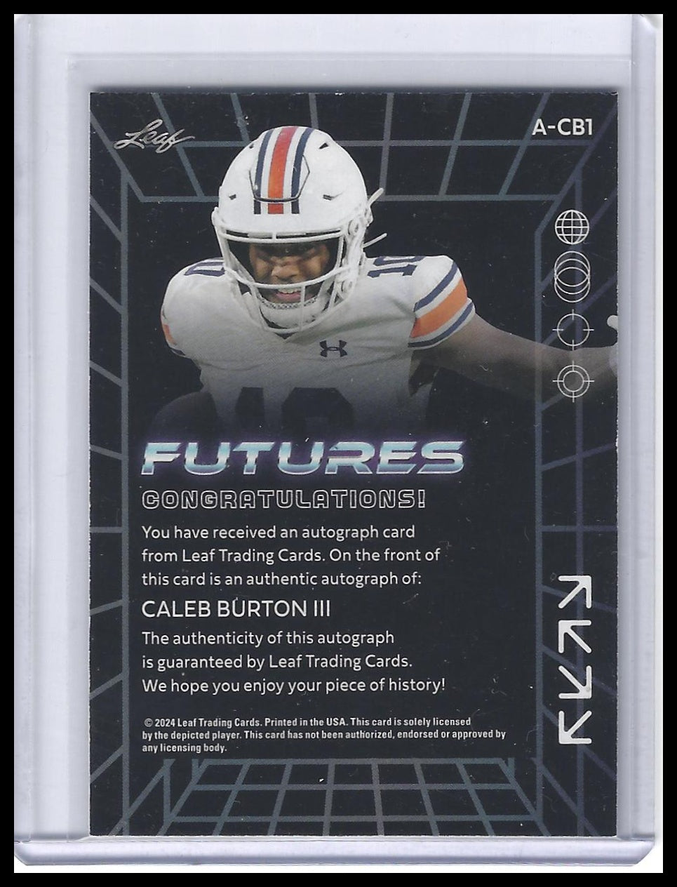 2024 Leaf Futures #A-CB1 Caleb Burton III Autographs Silver #/149
