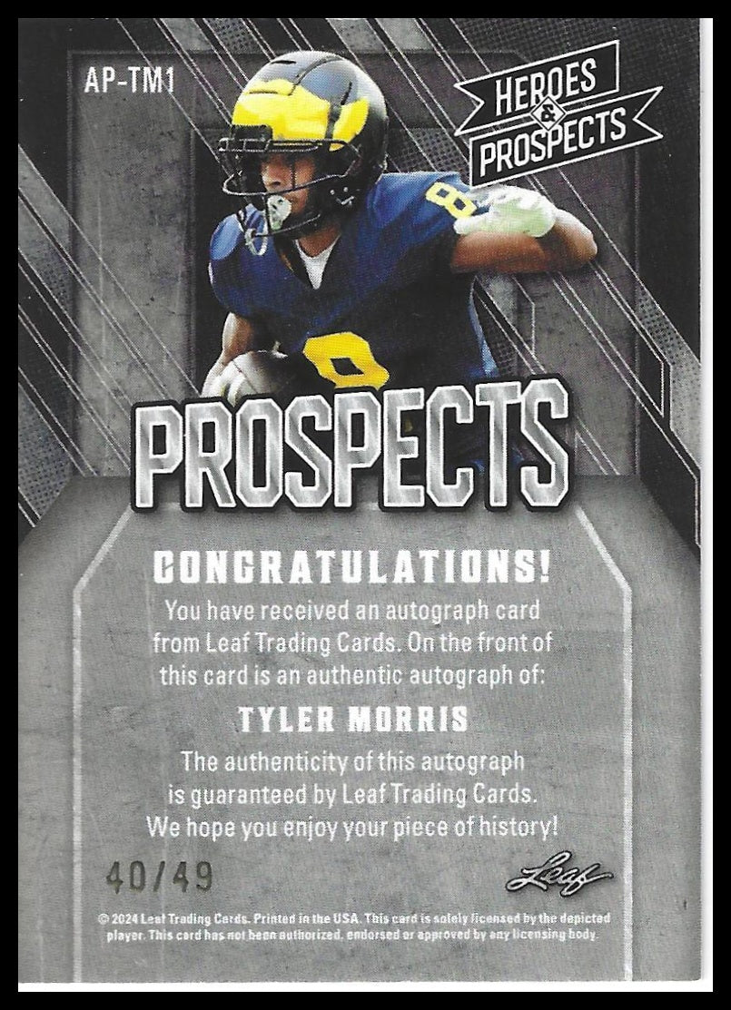2024 Leaf Heroes & Prospects #AP-TM1 Tyler Morris Prospect Autographs Blue #/49