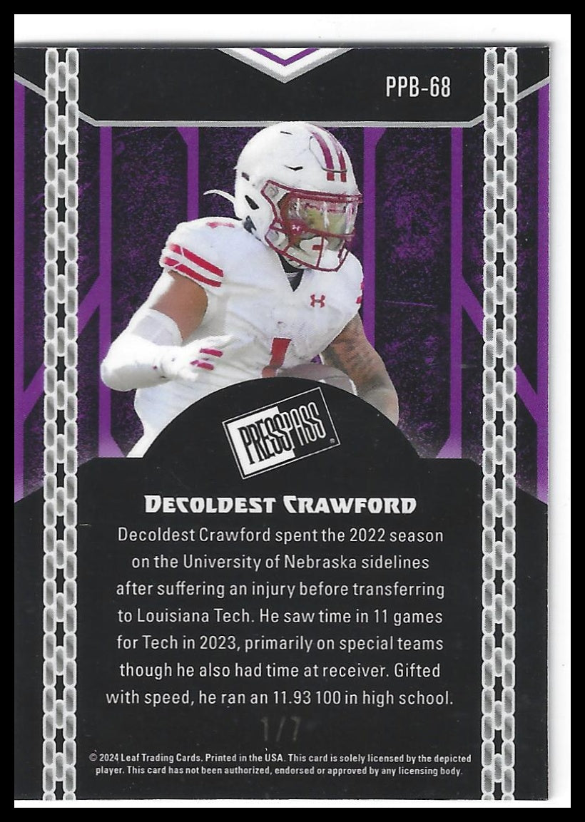 2024 Leaf Collective - Press Pass Shimmer Green #PPB-68 Decoldest Crawford #/7