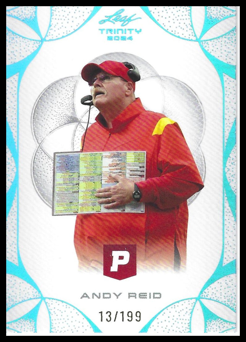 2024 Leaf Trinity Pristine Football #5 Andy Reid Platinum Blue Foil #/199