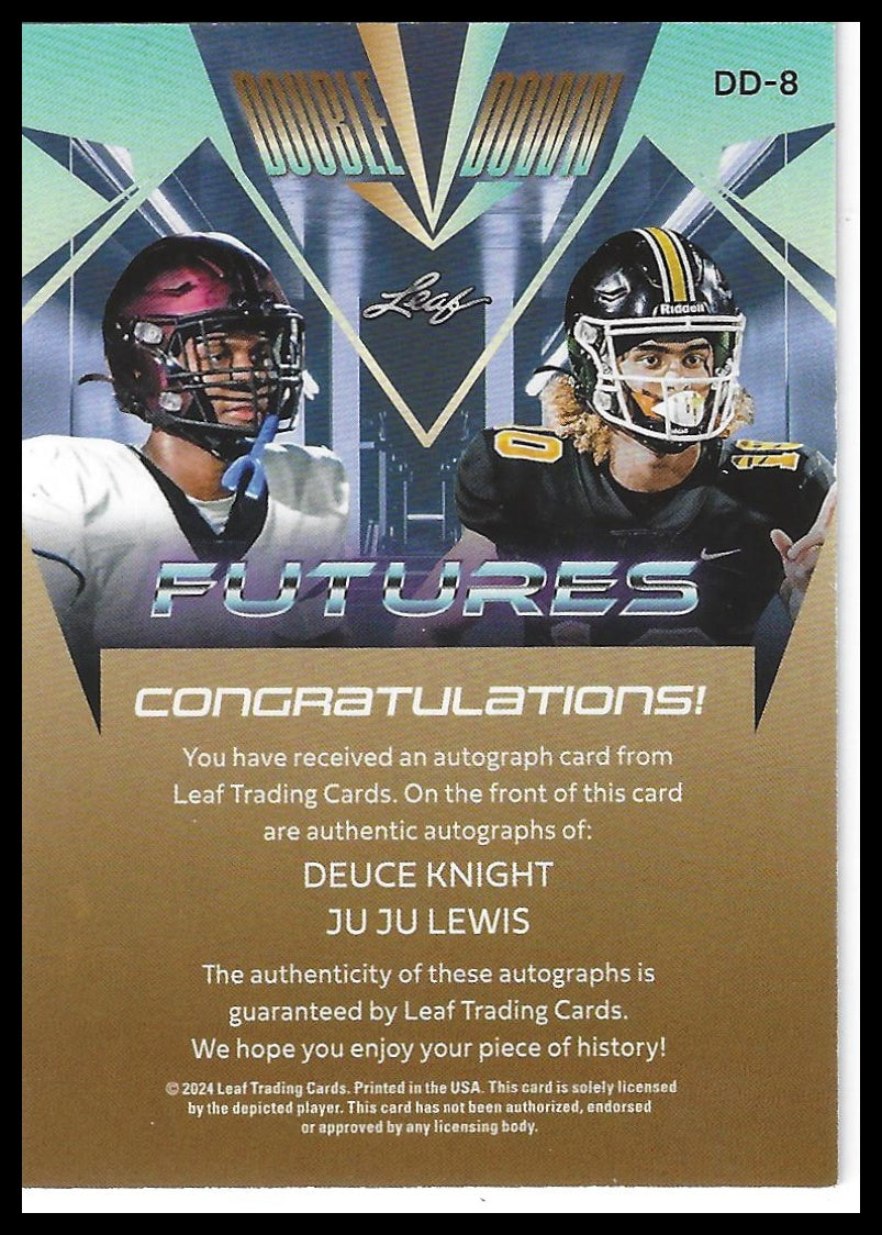 2024 Leaf Futures #DD-8 Deuce Knight / Ju Ju Lewis Double Down Green #/8
