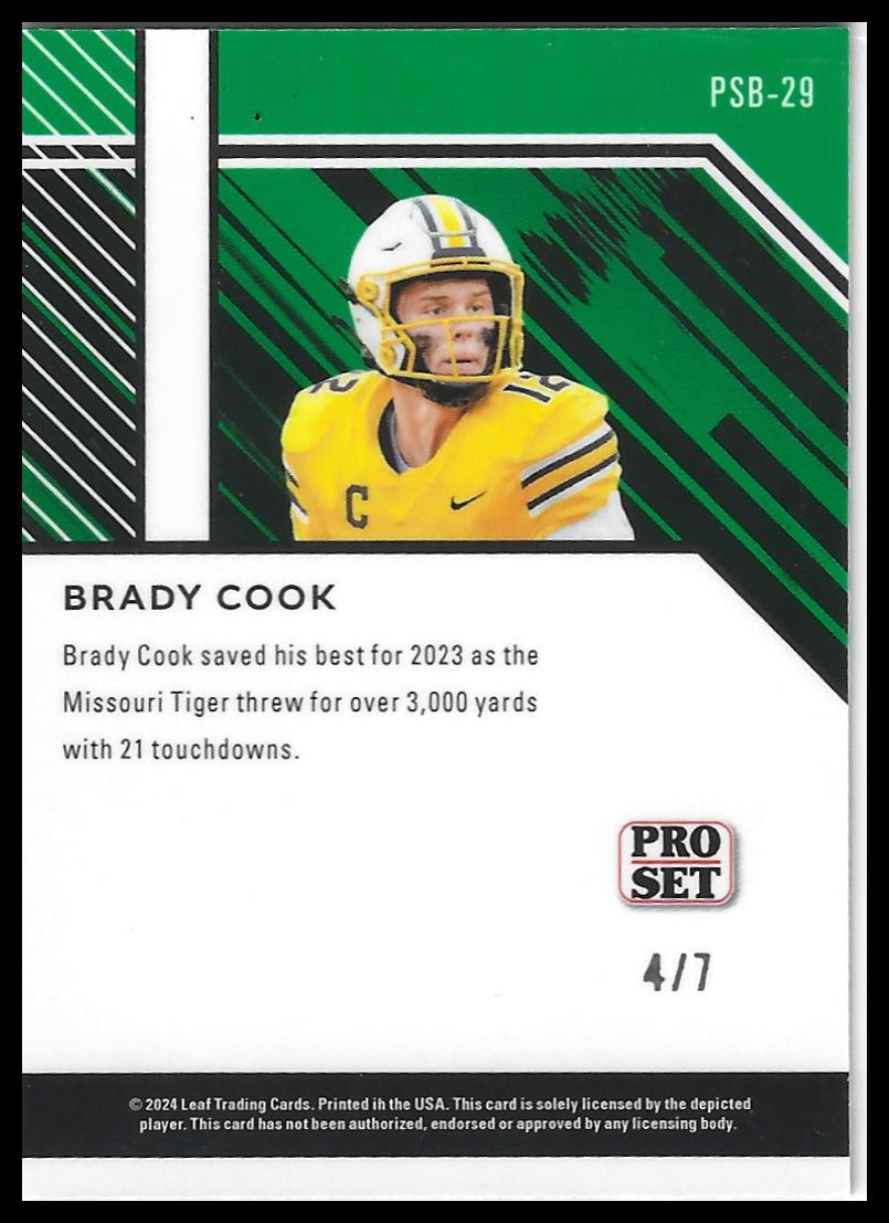 2024 Leaf Collective - Pro Set Shimmer Green #PSB-29 Brady Cook #/7