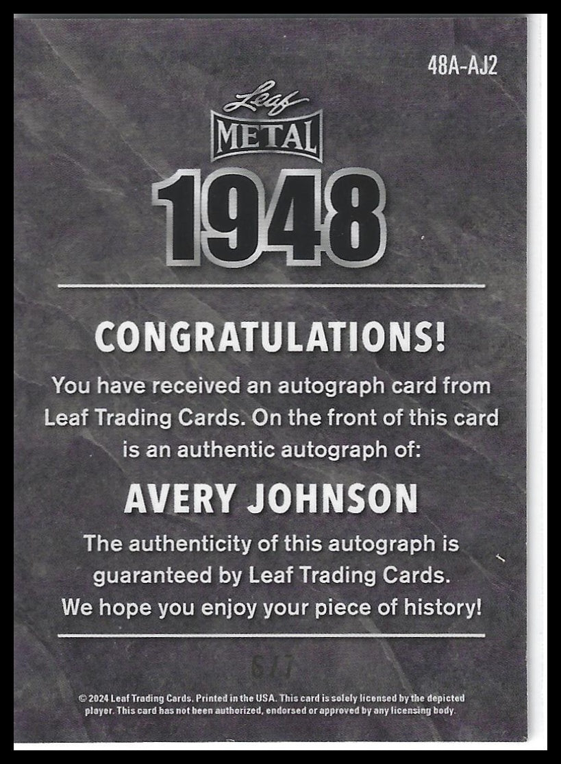 2024 Leaf Collective - 1948 Leaf Autographs Shimmer Green Avery Johnson #/7