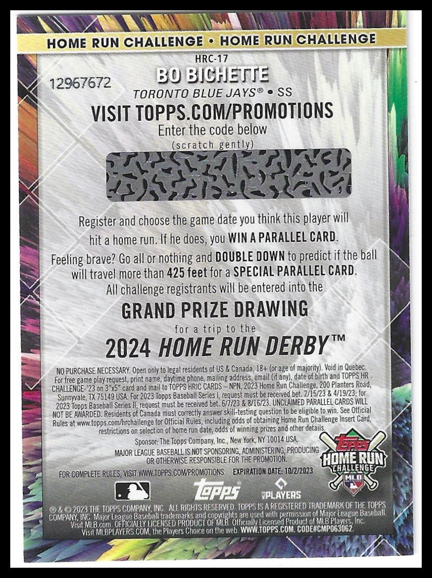 2023 Topps #HRC-17 Bo Bichette Home Run Challenge (Series Two)