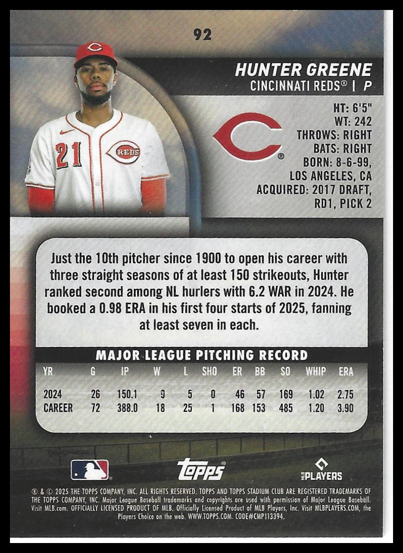 2025 Stadium Club #92 Hunter Greene Sepia