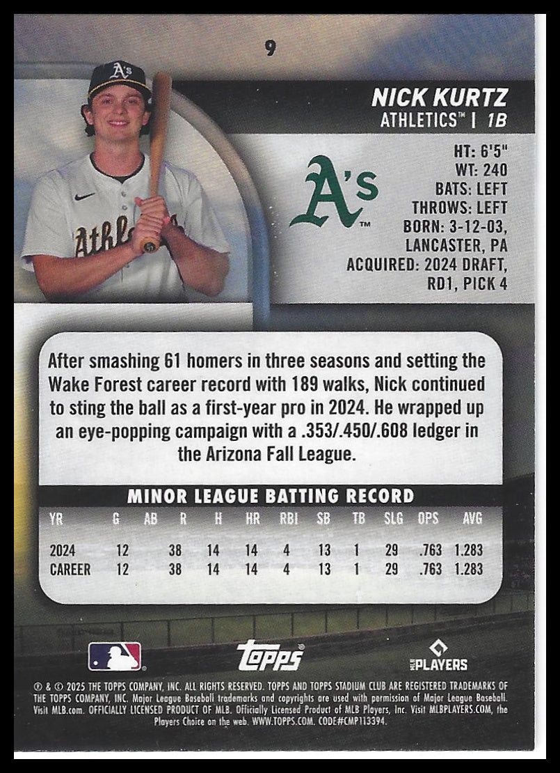 2025 Stadium Club #9 Nick Kurtz