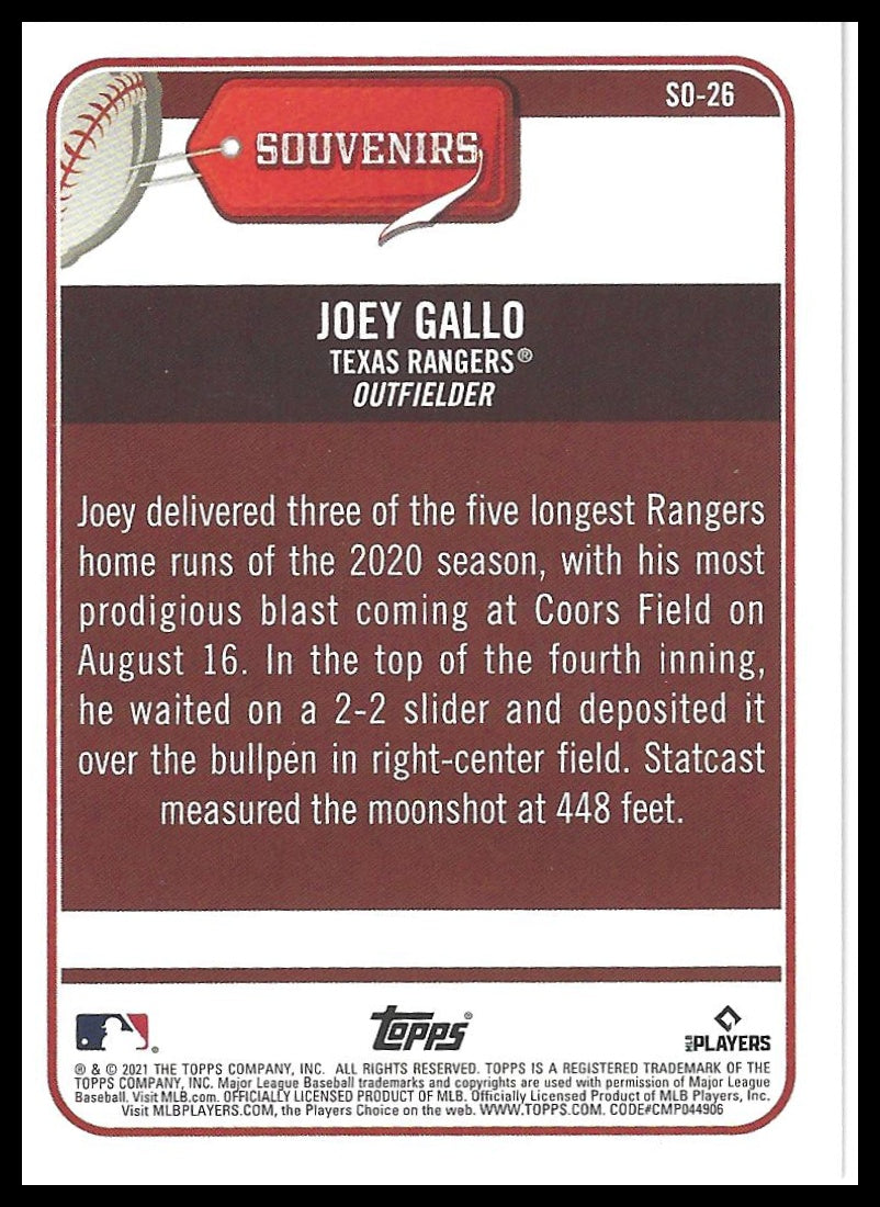 2021 Topps Big League #SO-26 Joey Gallo Souvenirs