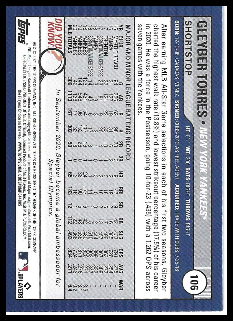 2021 Topps Big League #106 Gleyber Torres Electric Blue
